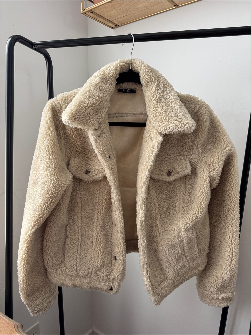 Vici Beige Teddy Sherpa Jacket - Women's Cozy Faux Shearling Coat